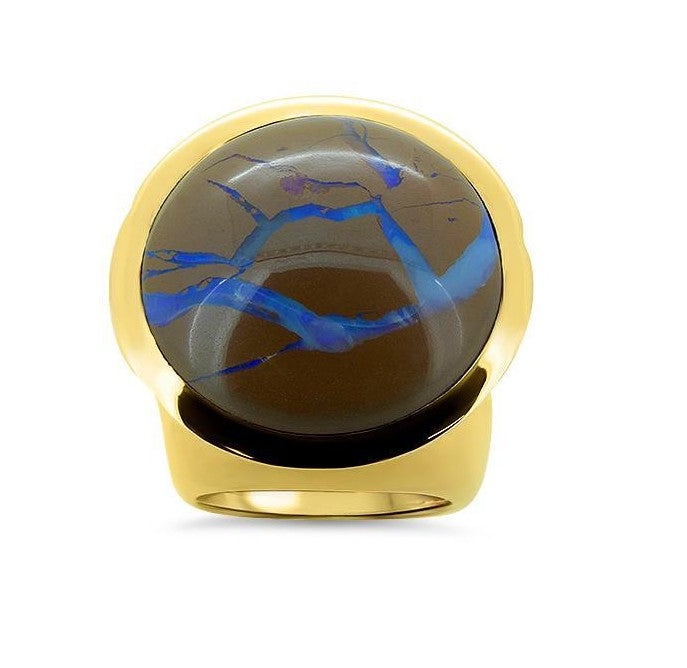 Lesunja Blue Brown Opal Gold Ring