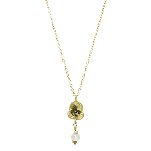 Lesunja Zodiac Scorpion Silver Necklace Yellow Gold Nugget Moonstone