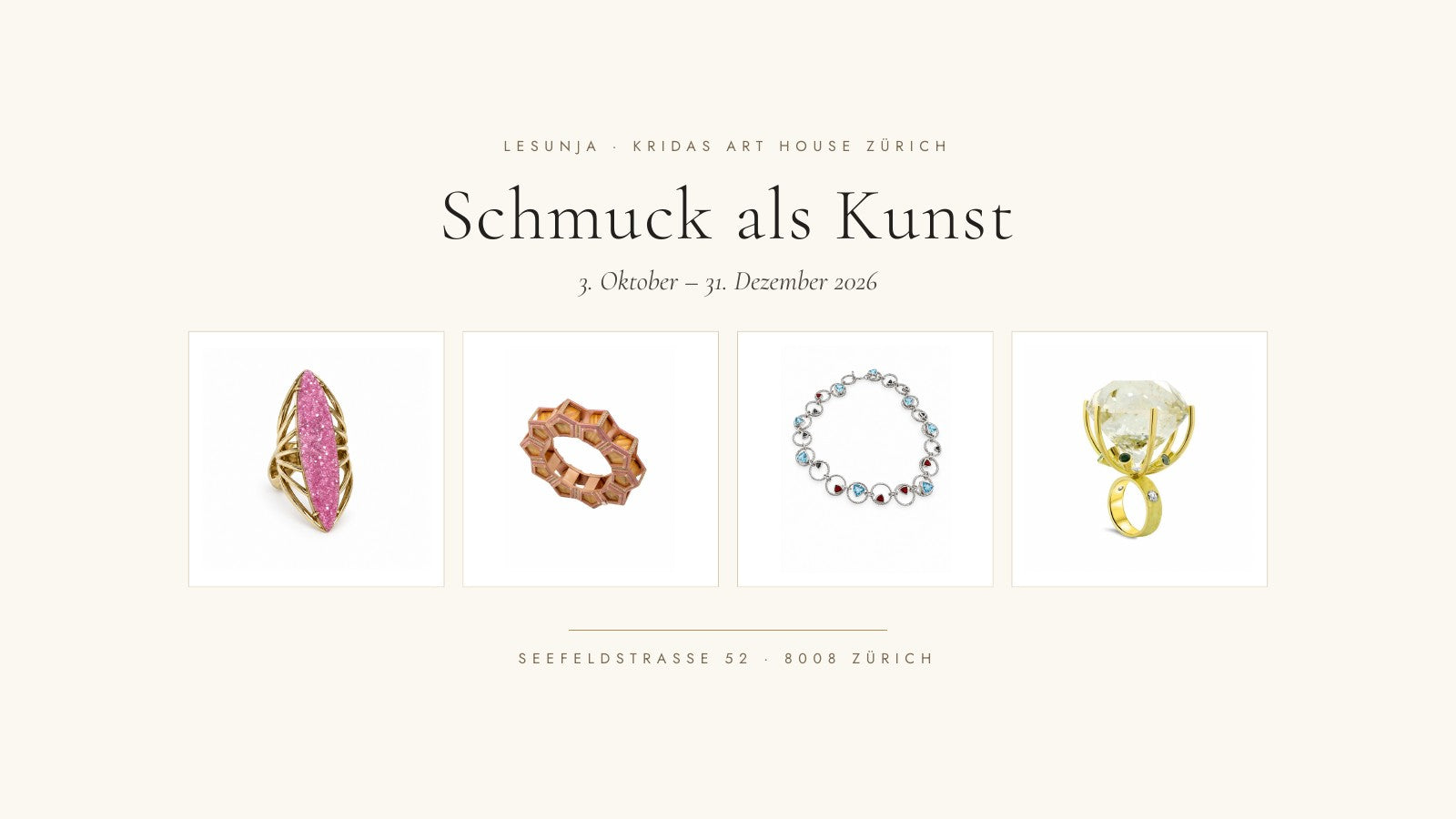 Schmuck als Kunst, Lesunja im KRIDAS ART HOUSE Zürich, 3. Oktober bis 31. Dezember 2026