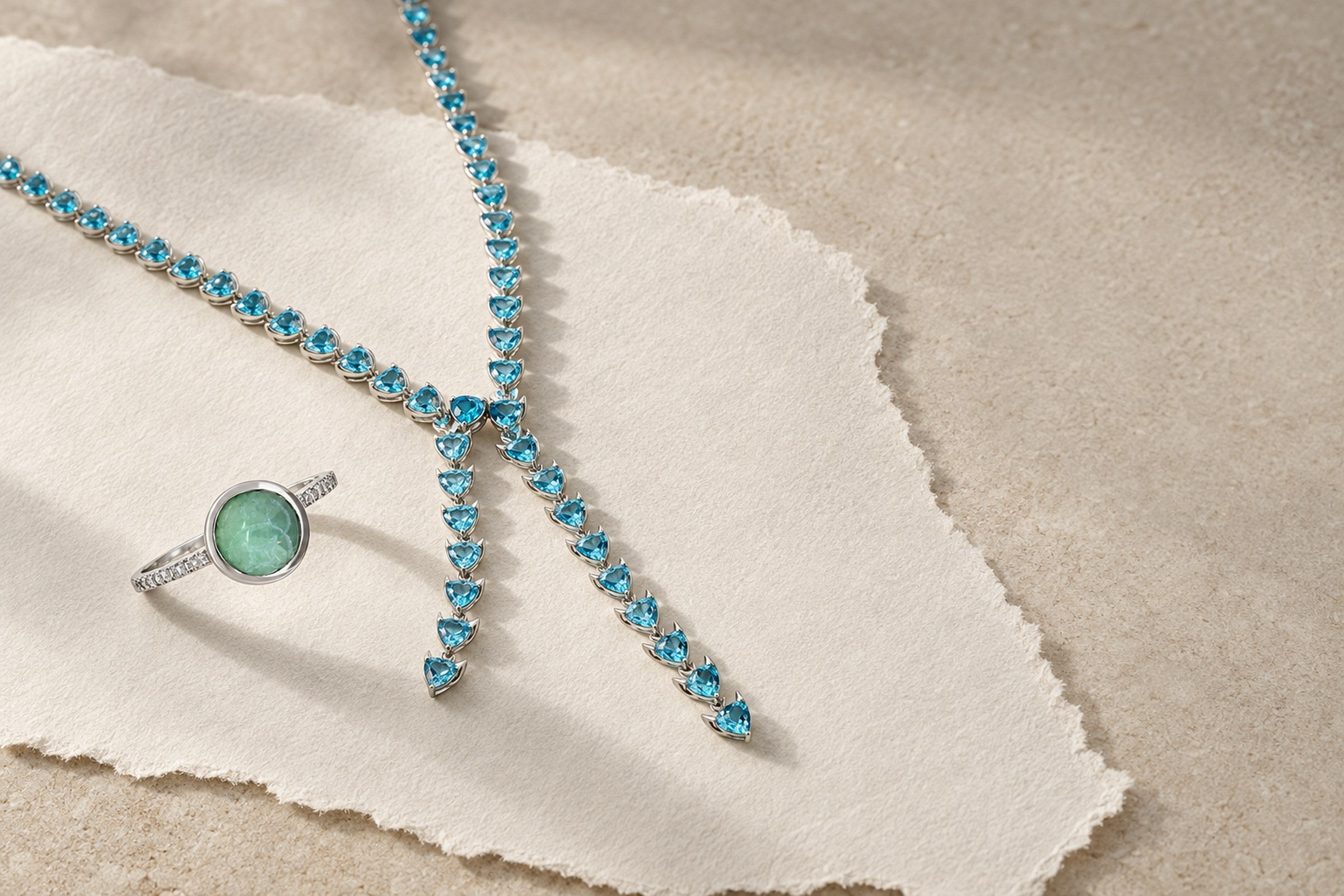Lesunja Ocean XXY Collection - Double Ring White Gold green Jade Bubble, handgefertigt in der Schweiz