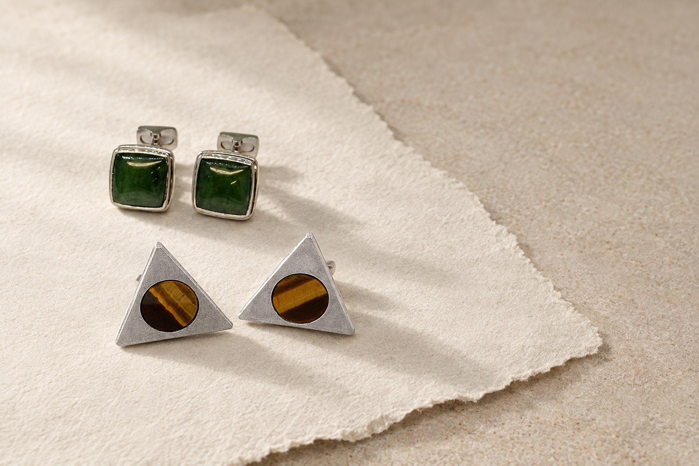 Lesunja Cufflinks for Men - Jade Platinum Cufflinks, handgefertigt in der Schweiz