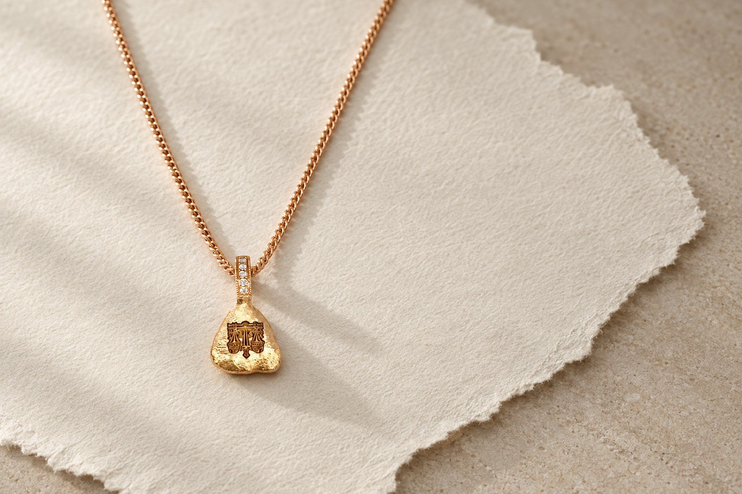 Lesunja Zodiac Collection - Zodiac Libra Rose Gold Diamond Necklace, handgefertigt in der Schweiz