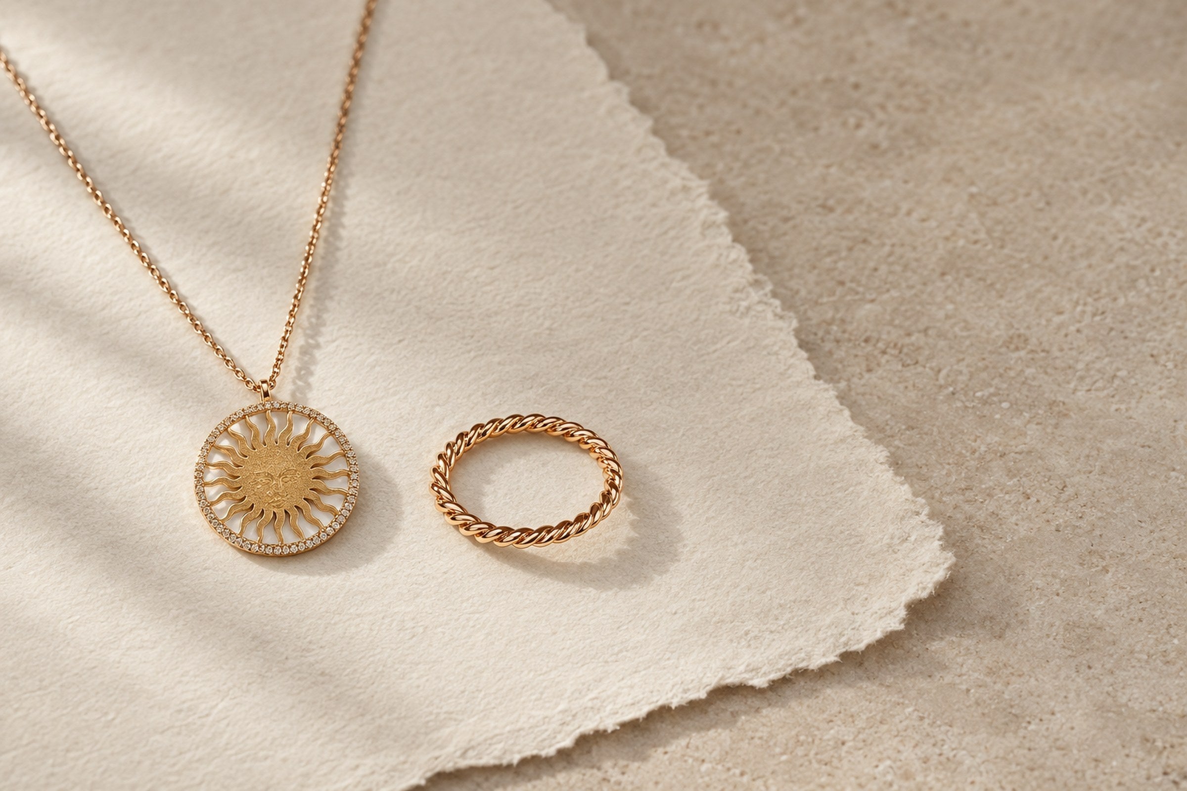 Lesunja Rose Gold - St. Moritz Sun Necklace Medium Rosé Gold Diamonds, handgefertigt in der Schweiz