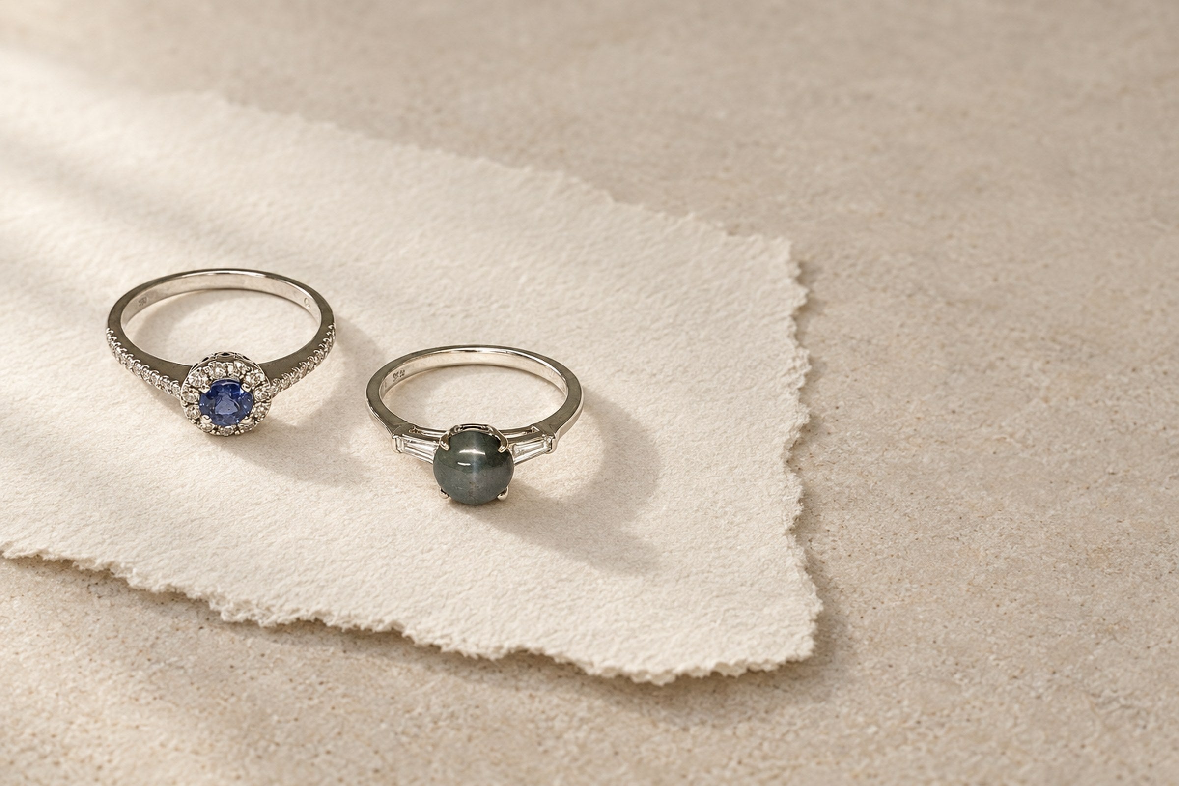Lesunja Solitaire Rings - Magnifique White Gold Sapphire Diamond Ring, handgefertigt in der Schweiz