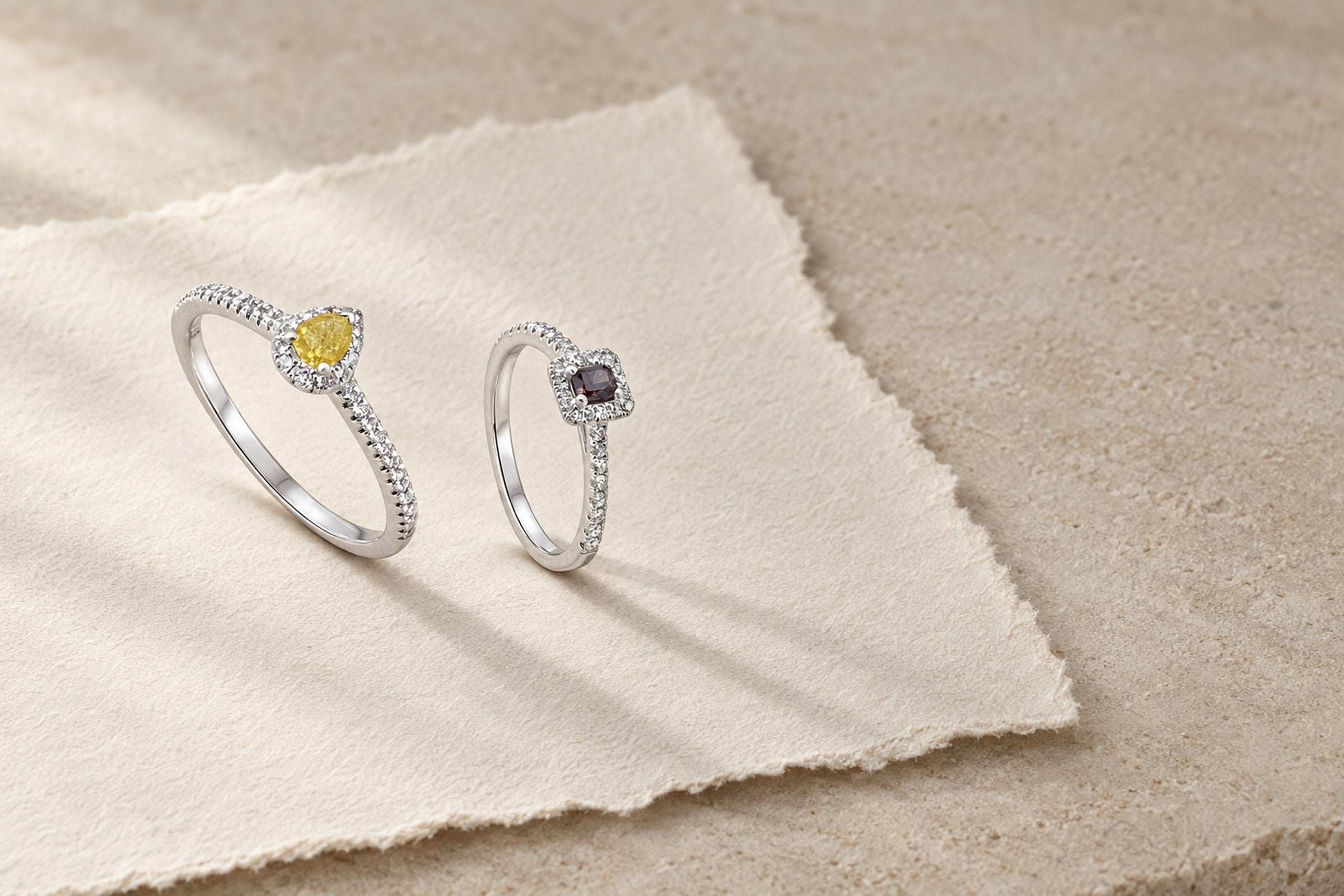Lesunja Fancy Diamond Jewellery - Solitaire Engagement Ring White Gold Yellow & White Diamond, handgefertigt in der Schweiz