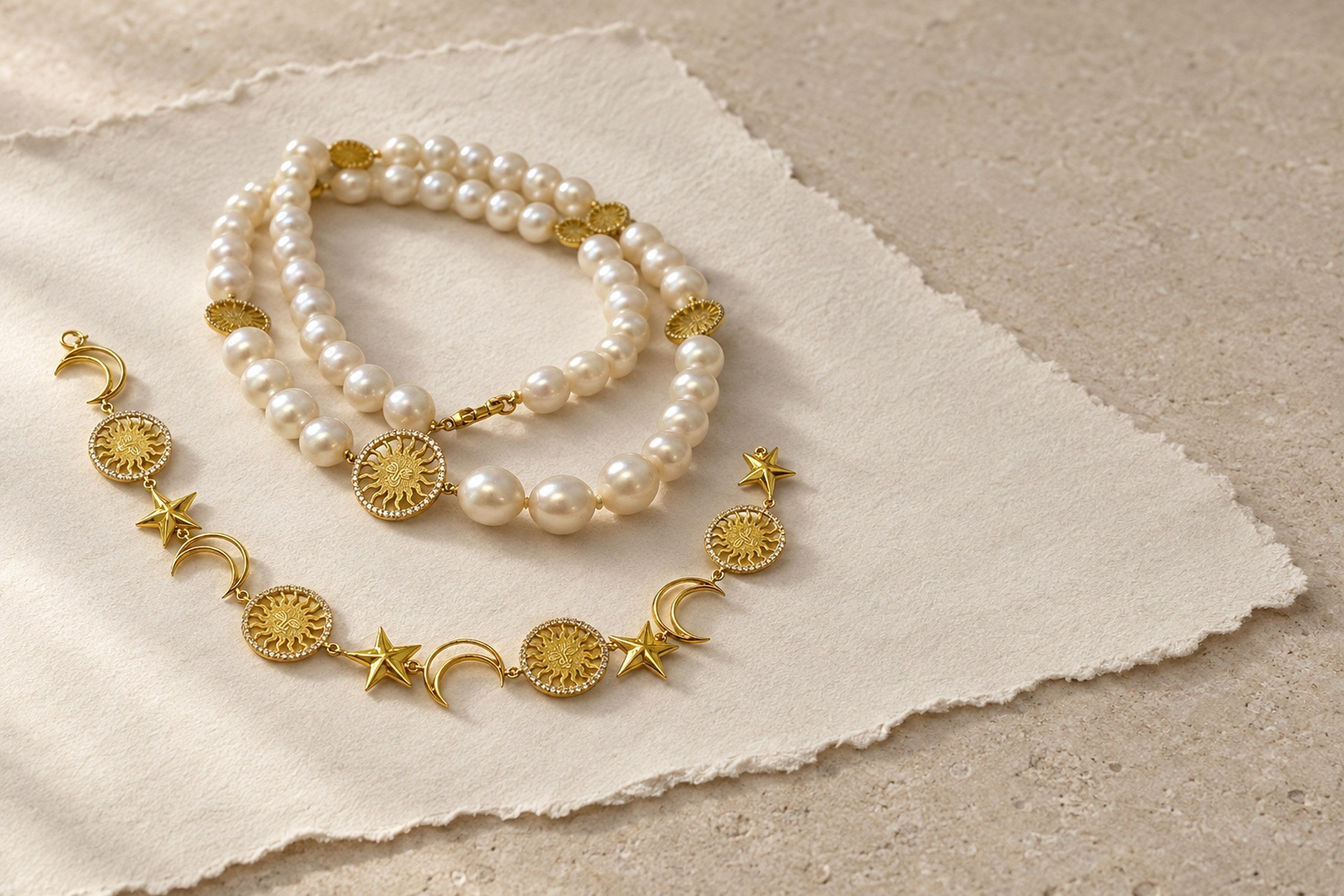 Lesunja St. Moritz Collection - St. Moritz Sun Moon and Stars Bracelet, handgefertigt in der Schweiz