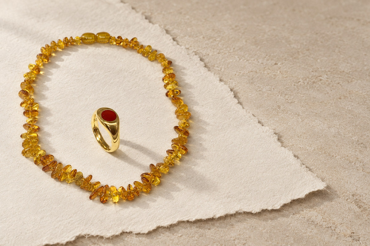 Lesunja Orange Gemstones - Pure Nature Amber Stone Necklace, handgefertigt in der Schweiz