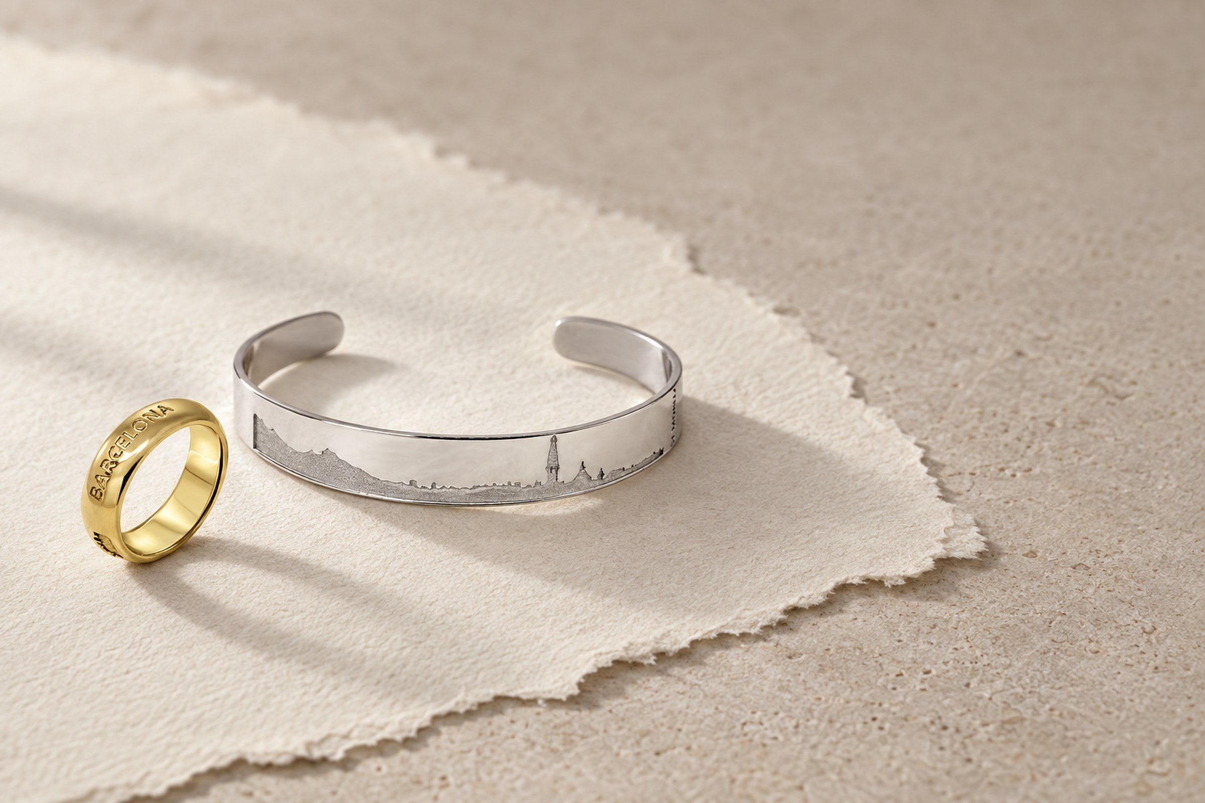Lesunja Skyline Collection - Skyline Barcelona Gold Plated Ring, handgefertigt in der Schweiz