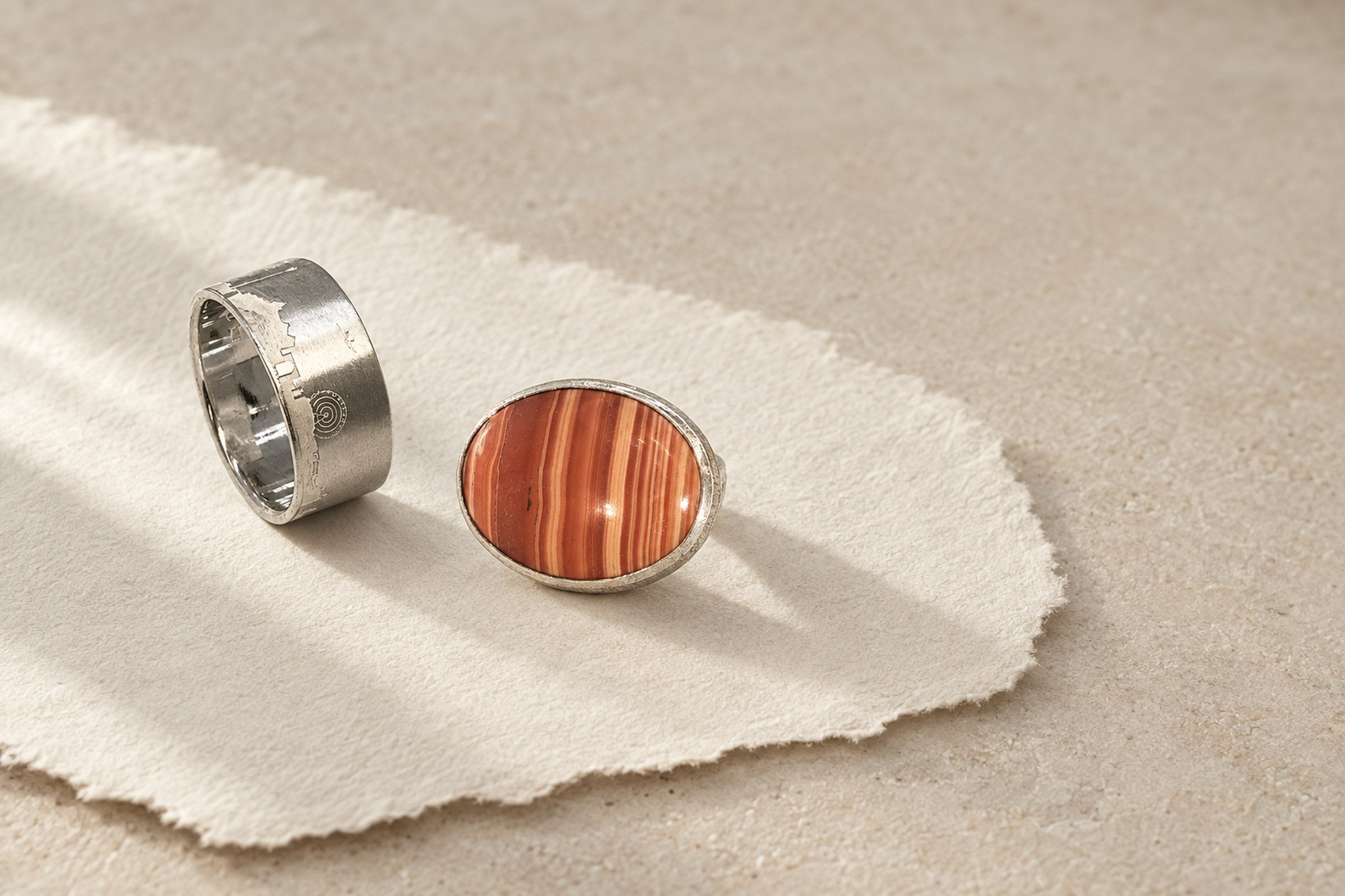 Lesunja Jewellery under 500 CHF - Stripe Matt Skyline Stuttgart Silver Ring, handgefertigt in der Schweiz