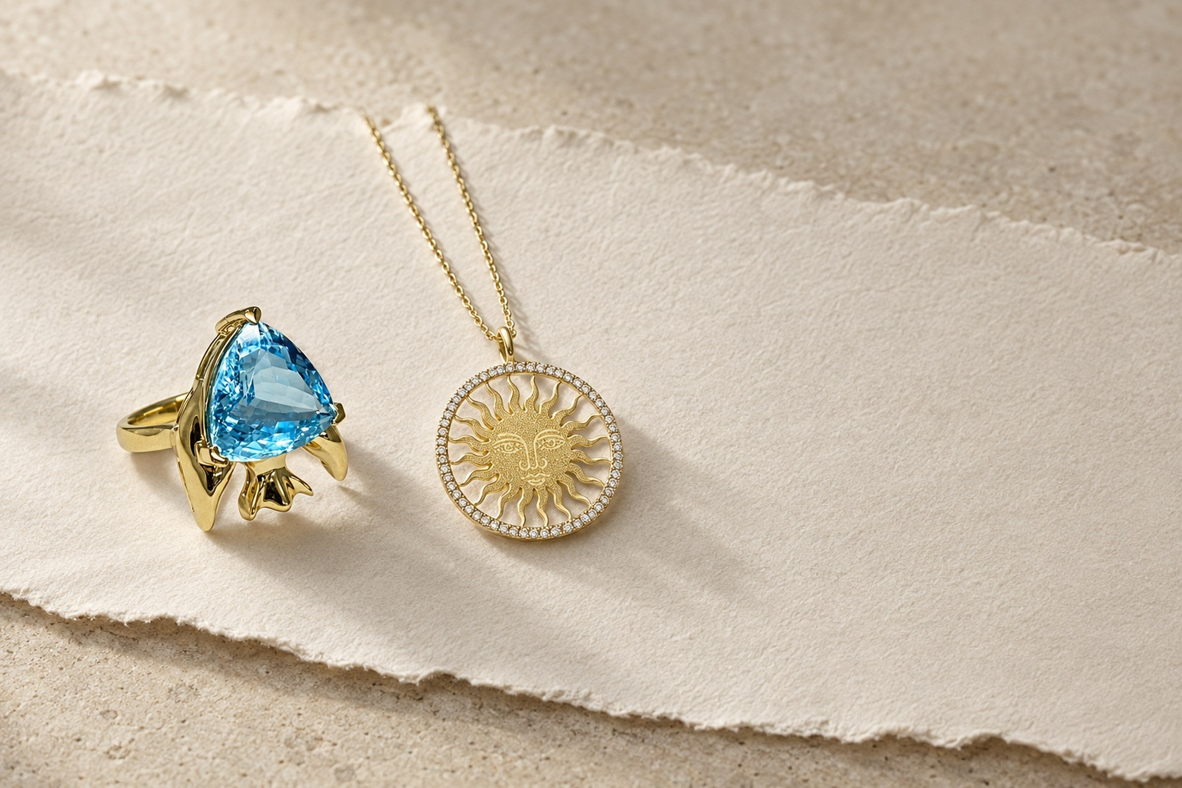 Lesunja Jewellery Gift For Your Loved Ones - Ocean XXY Fish Ring Yellow Gold Topaz, handgefertigt in der Schweiz