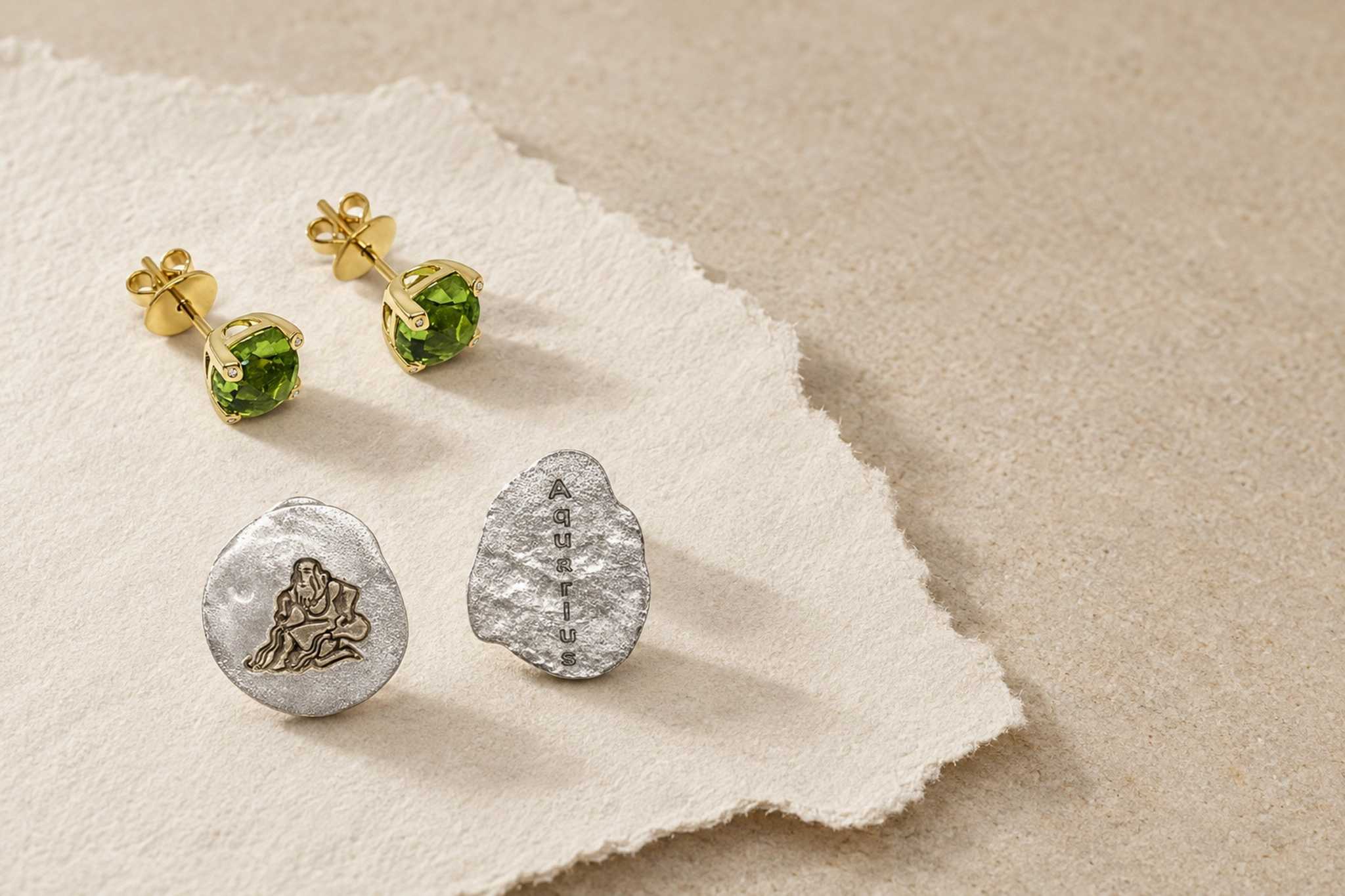 Lesunja Studs - La vie Ear Studs Yellow Gold Peridot, handgefertigt in der Schweiz