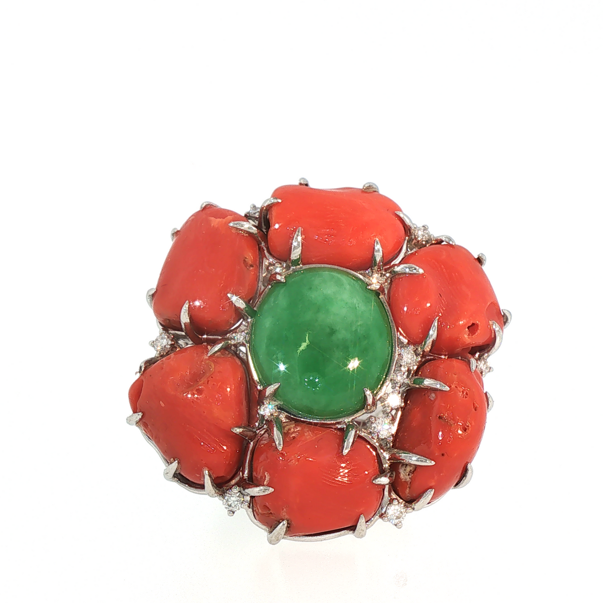 Lesunja Magnifique Jade And Coral Platinum Ring