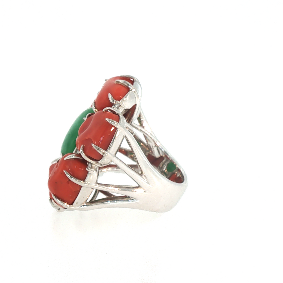 Lesunja Magnifique Jade And Coral Platinum Ring