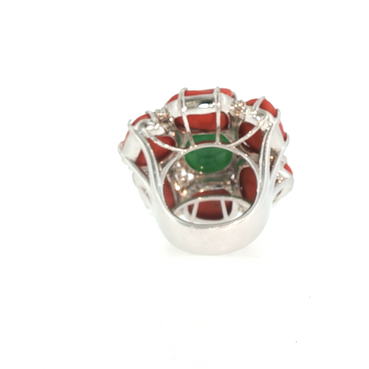 Lesunja Magnifique Jade And Coral Platinum Ring