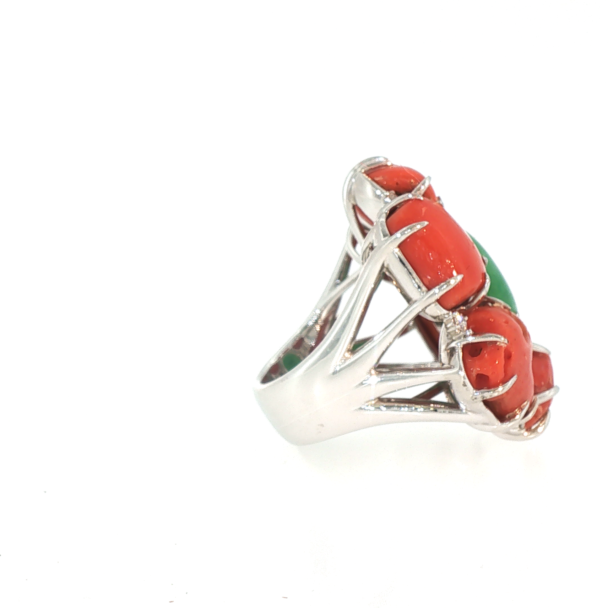 Lesunja Magnifique Jade And Coral Platinum Ring