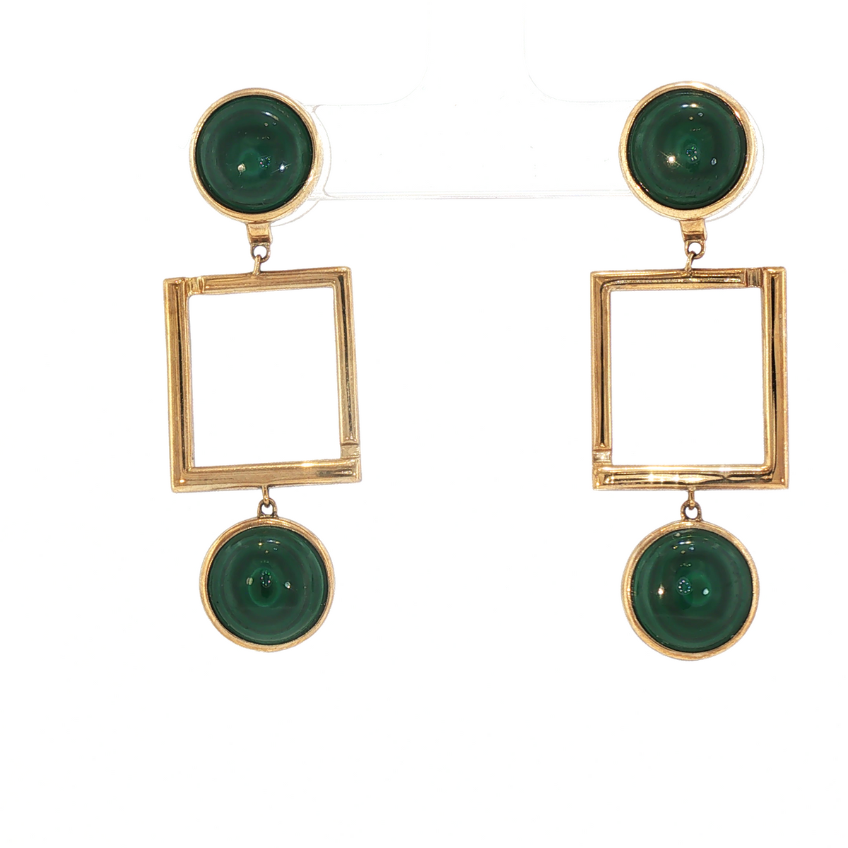 Lesunja L Collection Ear Studs Yellow Gold Malachite