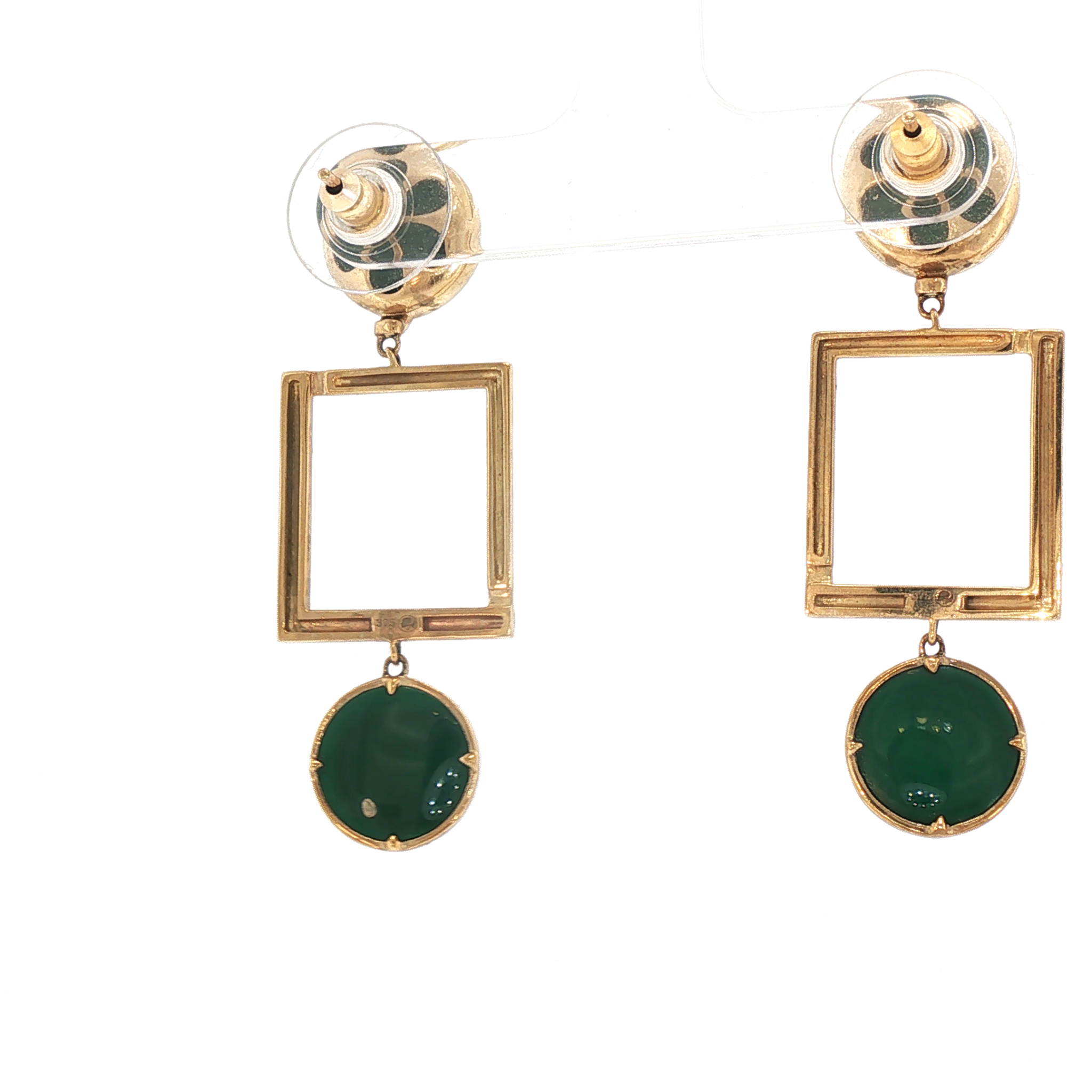 Lesunja L Collection Ear Studs Yellow Gold Malachite