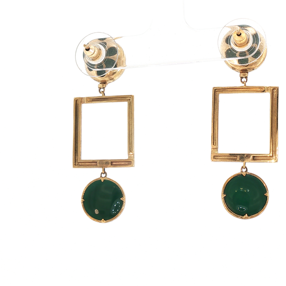 Lesunja L Collection Ear Studs Yellow Gold Malachite