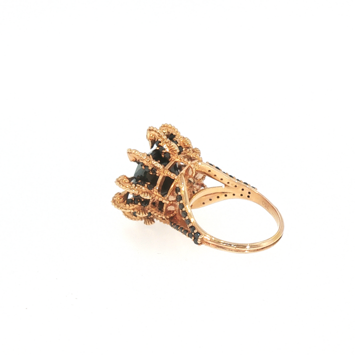 Lesunja Ocean Seahorses Black Diamond Rose Gold Ring