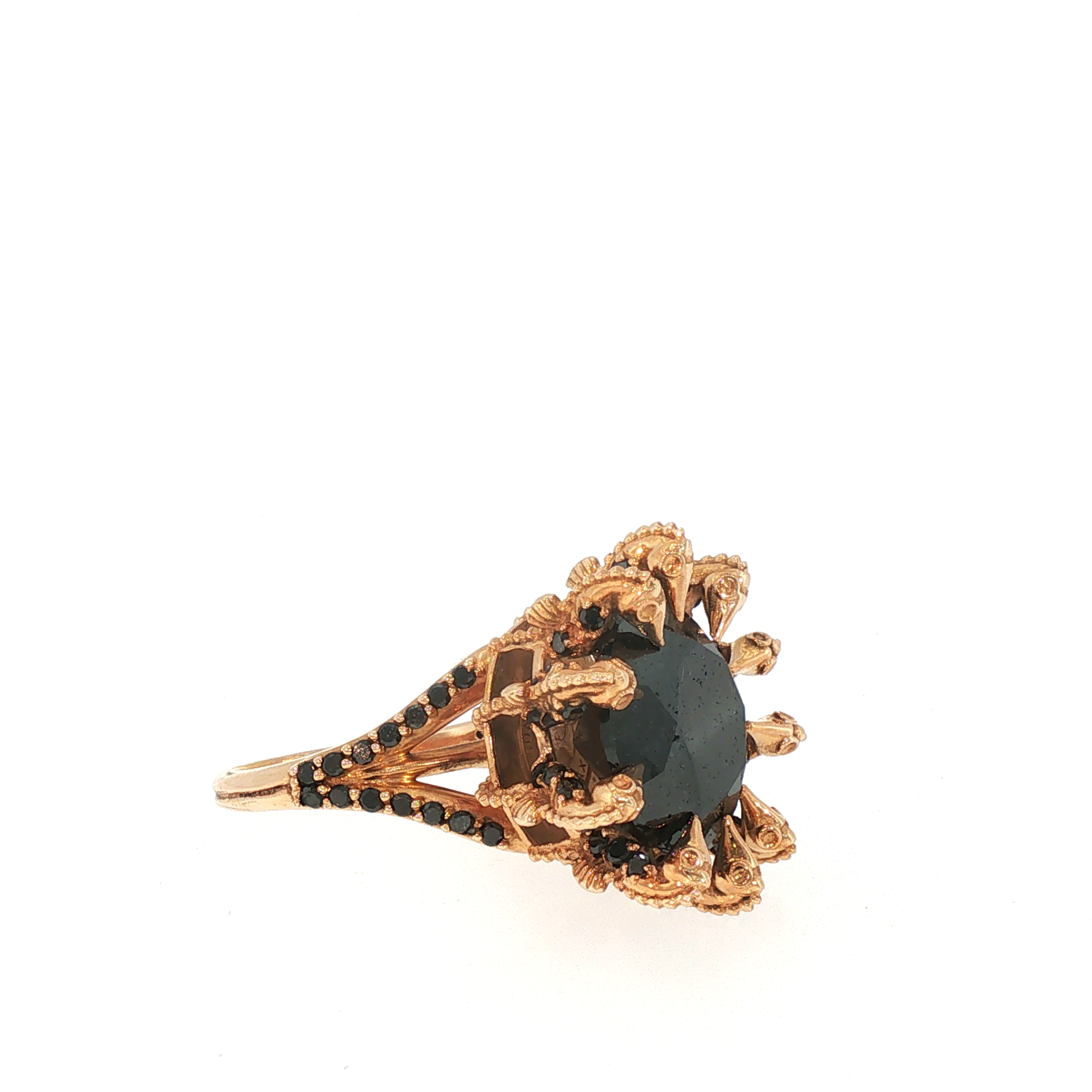 Lesunja Ocean Seahorses Black Diamond Rose Gold Ring