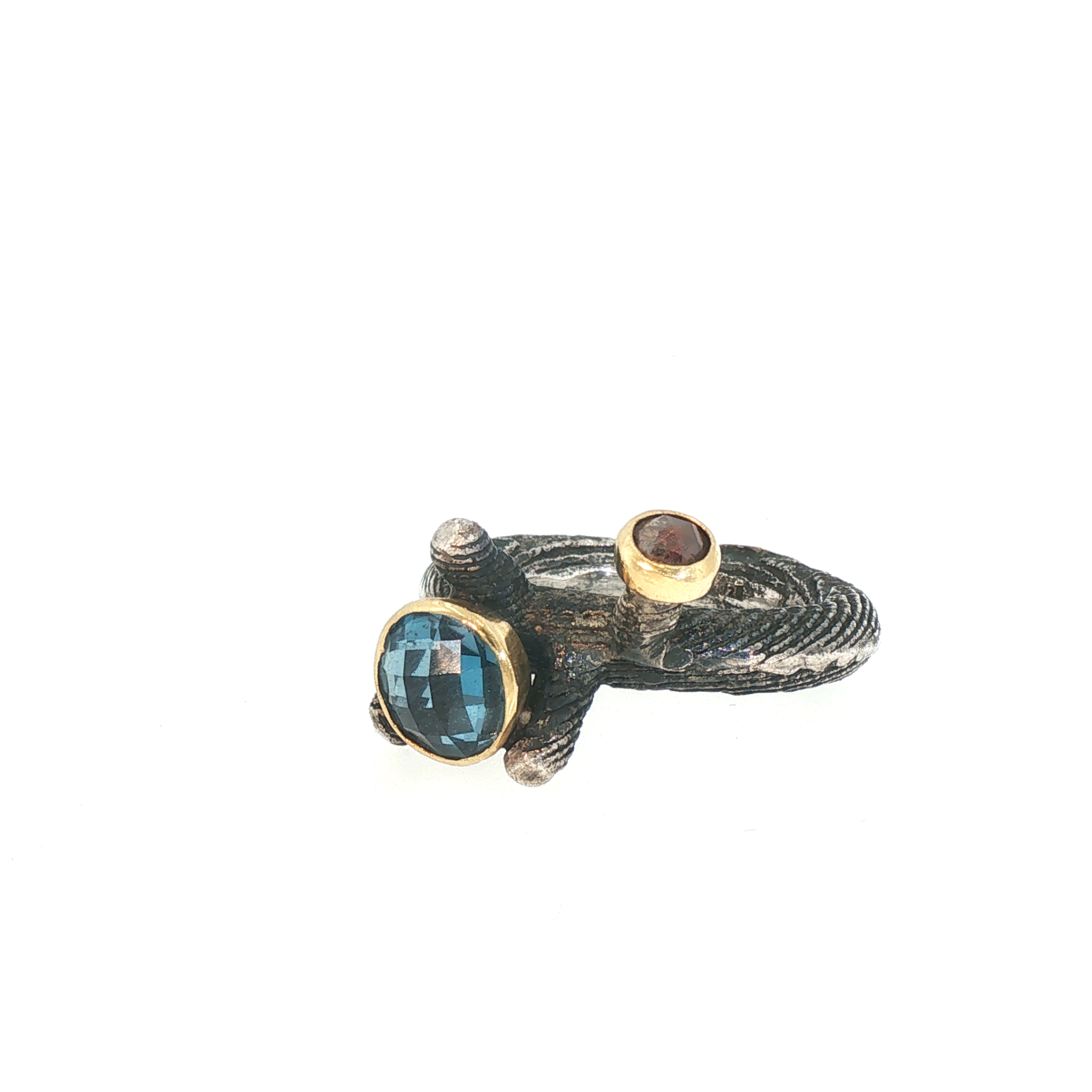 Lesunja Ocean XXY Boho Sepia Ring Silver Yellow Gold Topaz Diamond