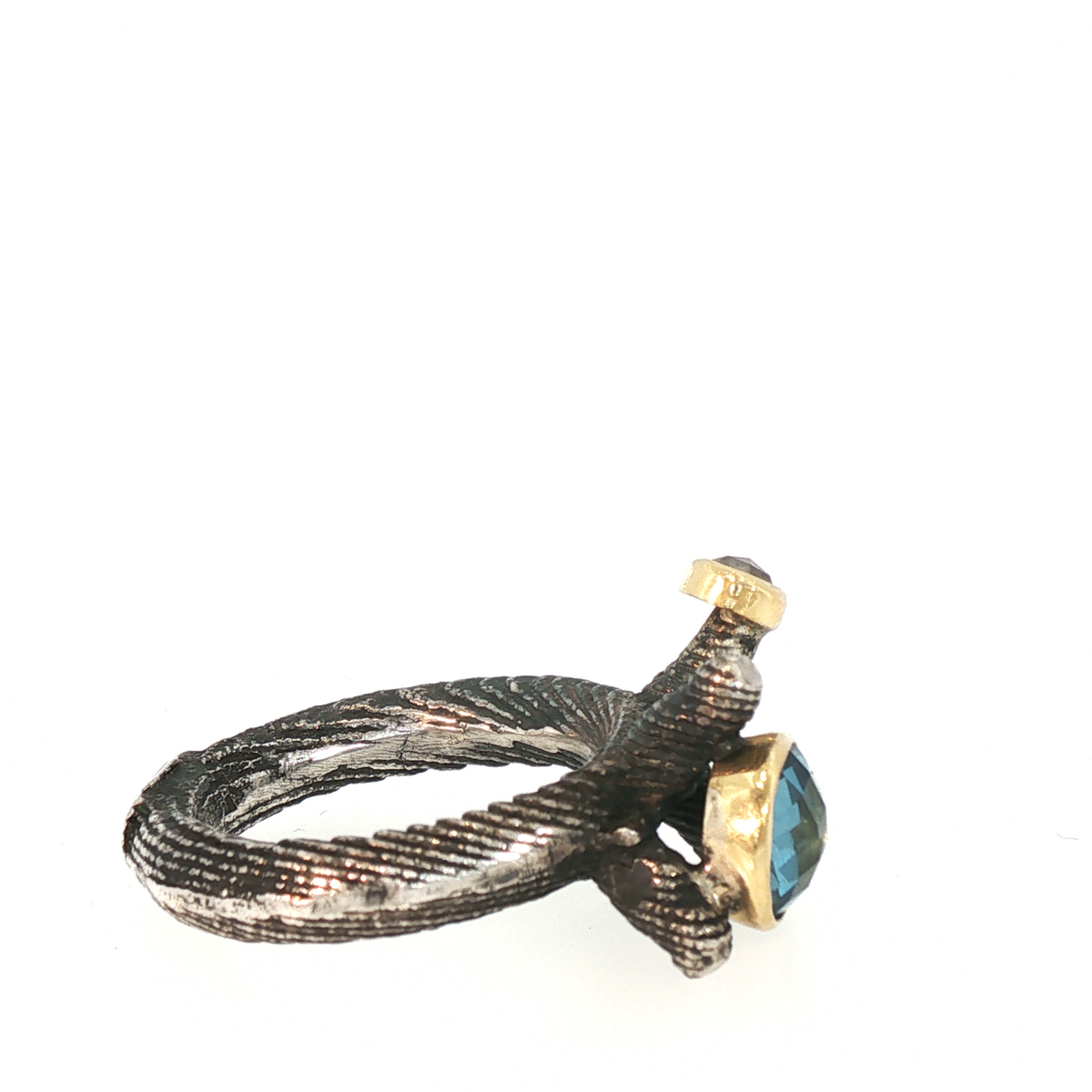 Lesunja Ocean XXY Boho Sepia Ring Silver Yellow Gold Topaz Diamond