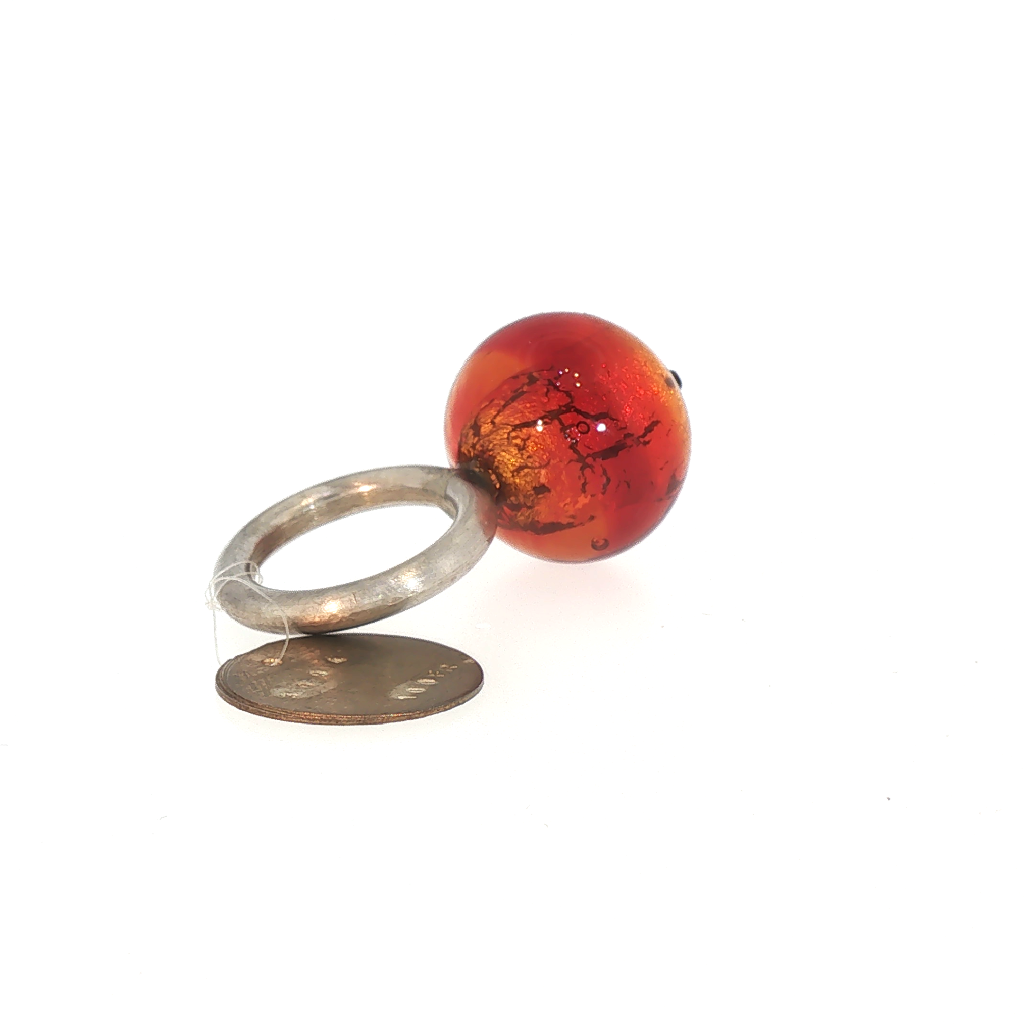 Lesunja Cranberry Glass Silver Ring