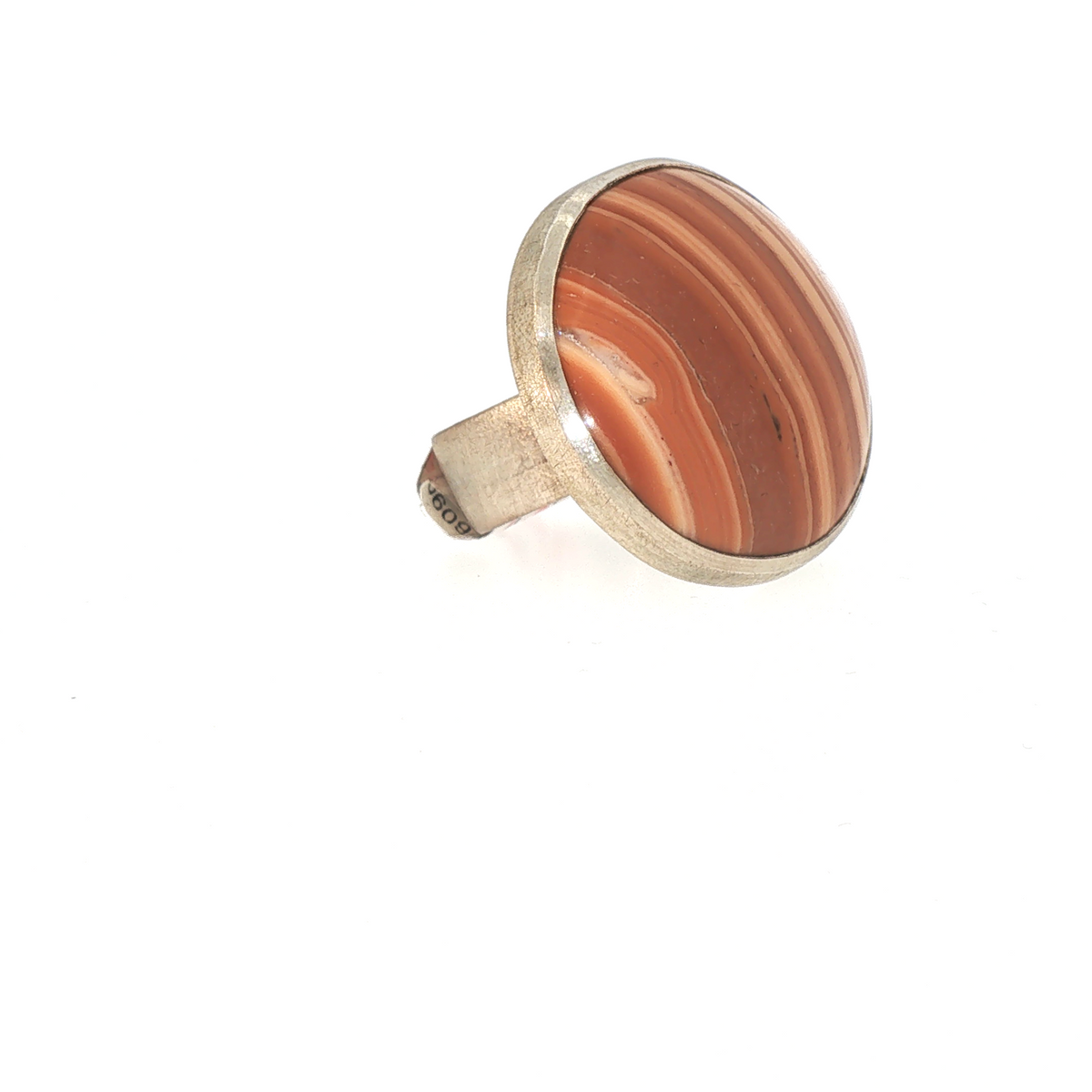 Lesunja Silver Agate Ring Banded Red Cabochon Size 58.5