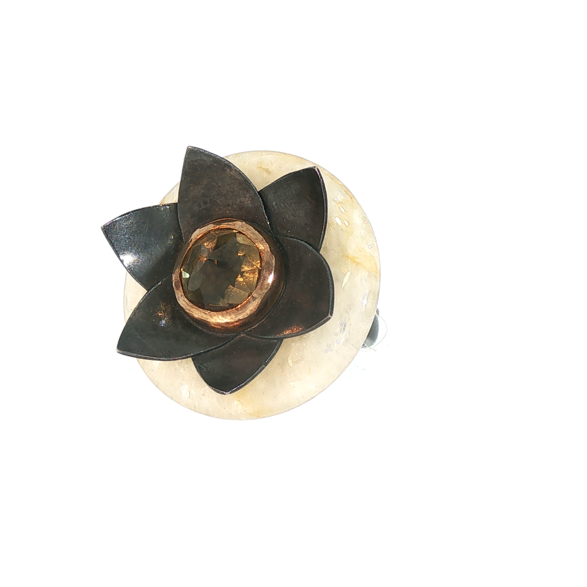 Lesunja Lotus Silver Yellow Gold Quartz Citrine Ring