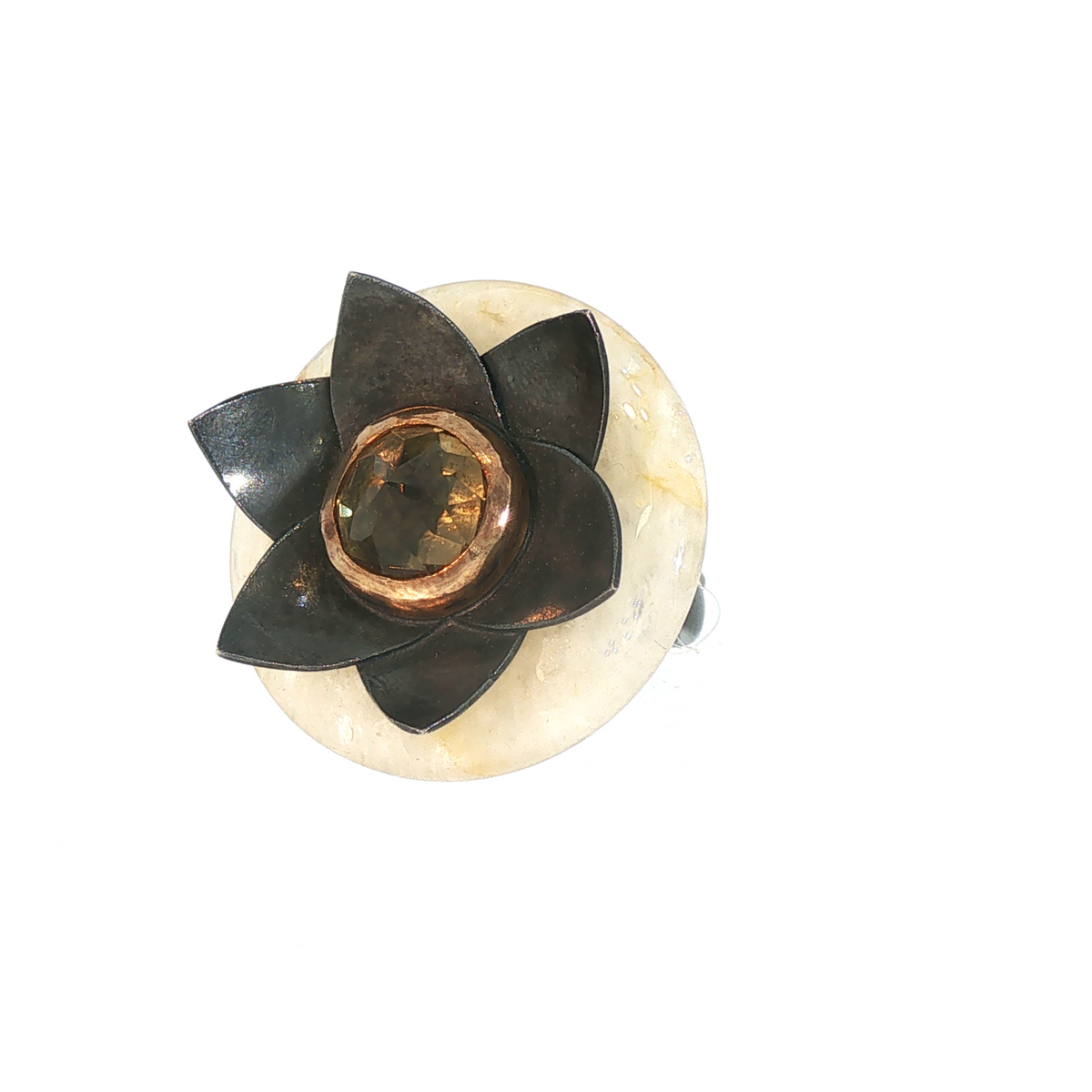 Lesunja Lotus Silver Yellow Gold Quartz Citrine Ring