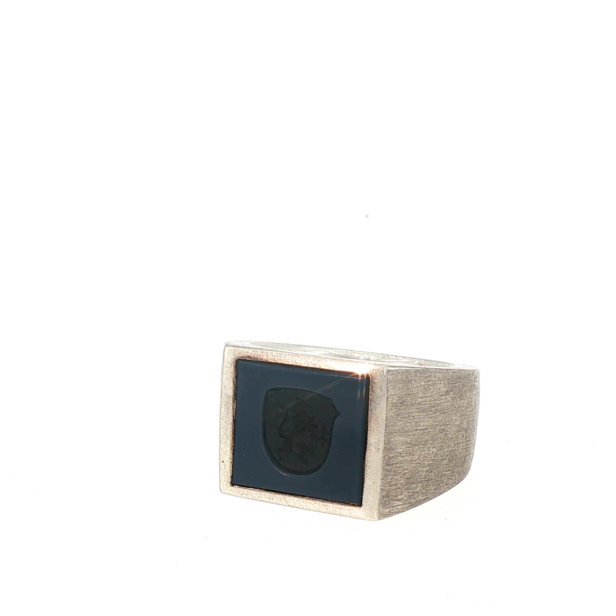 Lesunja Signet Silver Ring Dark Blue Agate Engraved