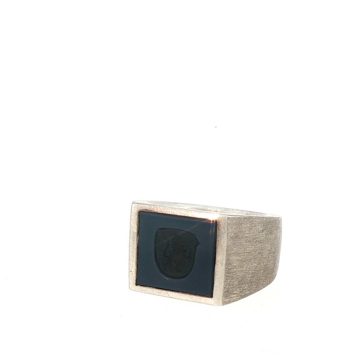 Lesunja Signet Silver Ring Dark Blue Agate Engraved