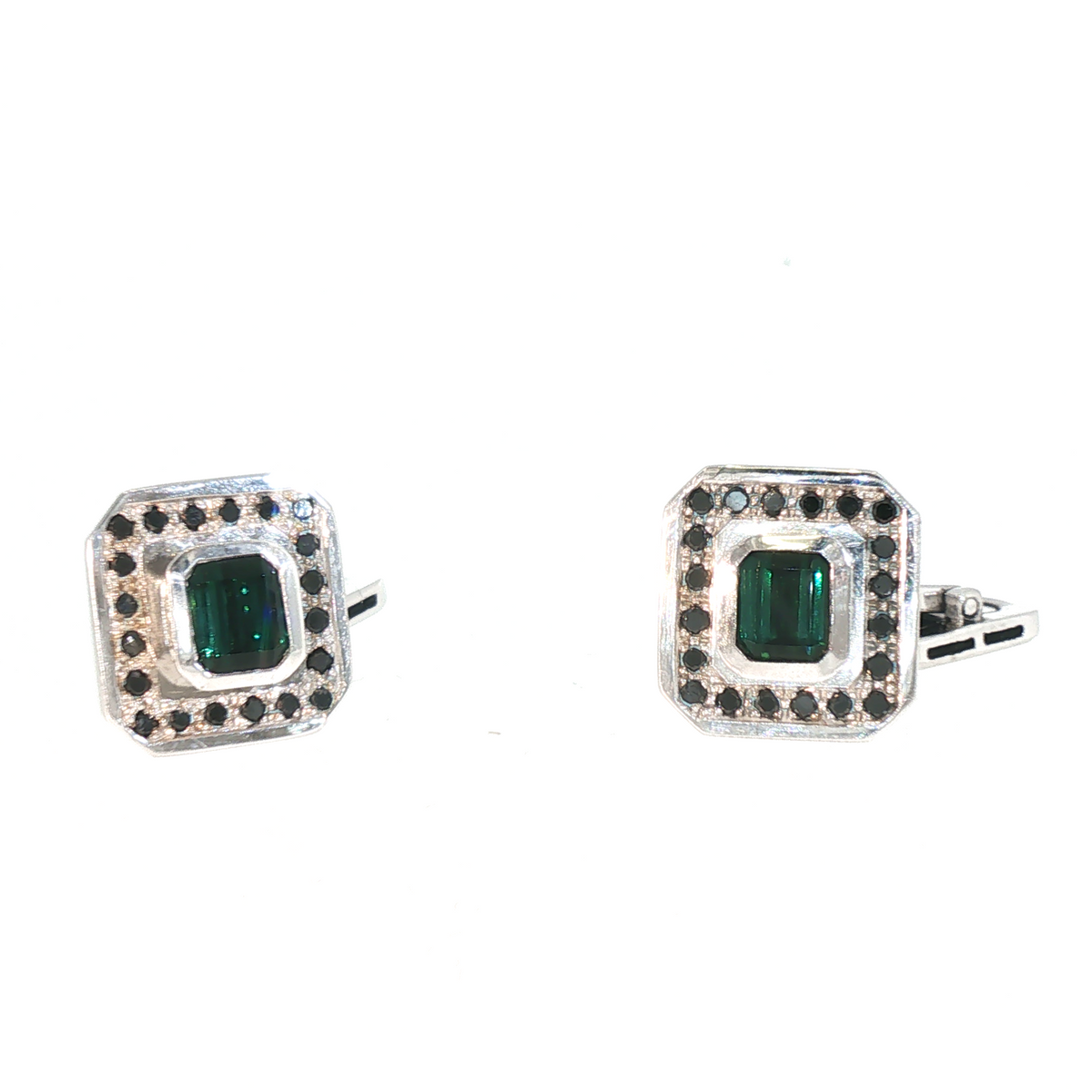 Lesunja Loch Ness Tourmalines White Gold Black Diamond Cufflinks
