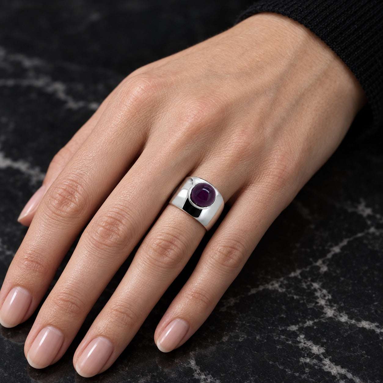 Model wearing the Lesunja Cool Me Ruby Ring by Lesunja Fine Jewellery – AI-generated visualisation