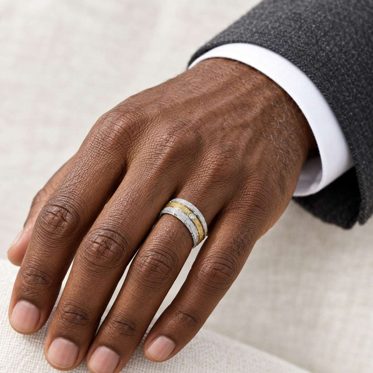 Model wearing the Lesunja Sepia 2 Colours Ring by Lesunja Fine Jewellery – AI-generated visualisation