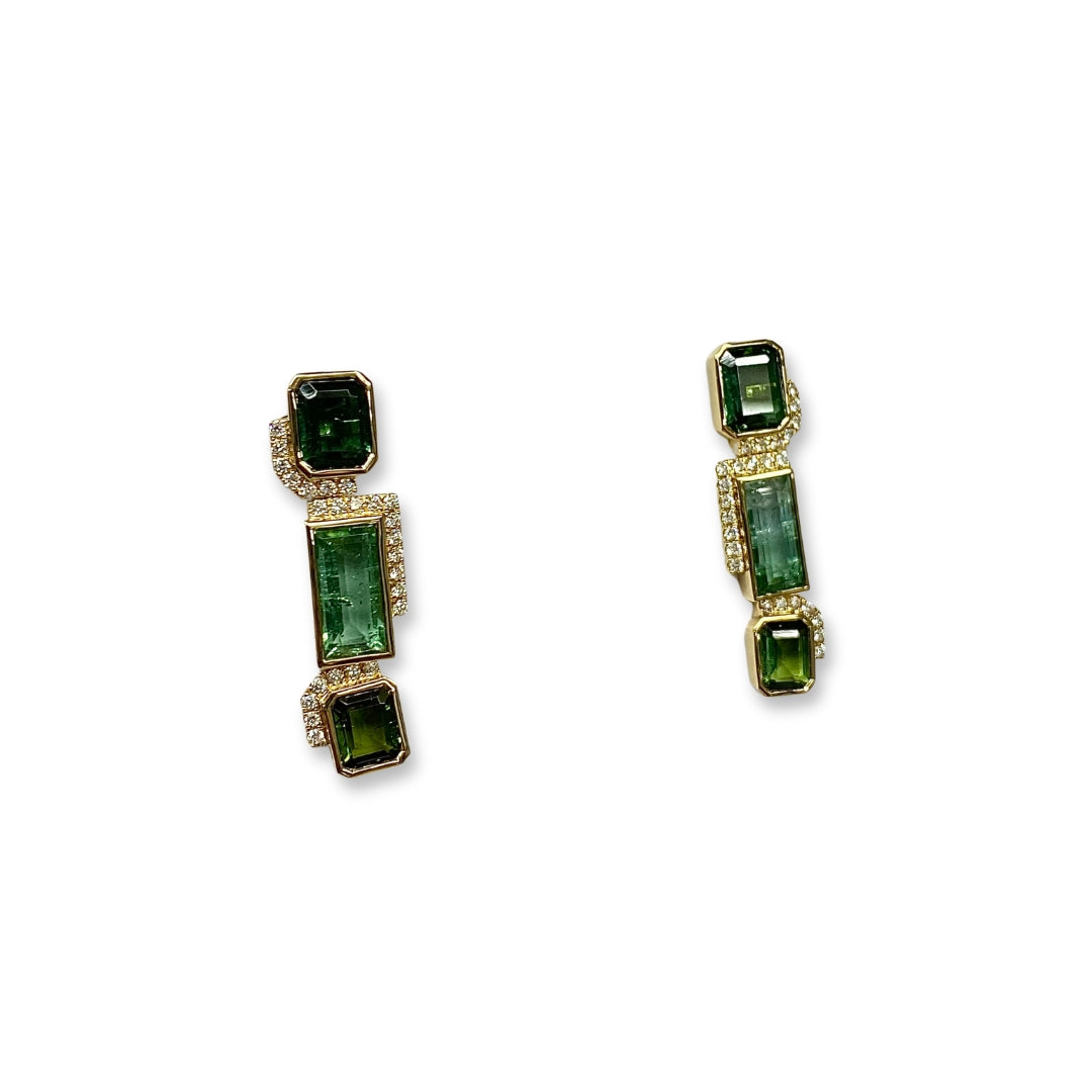 Lesunja Statement Earring Yellow Gold Green Tourmaline White Diamonds