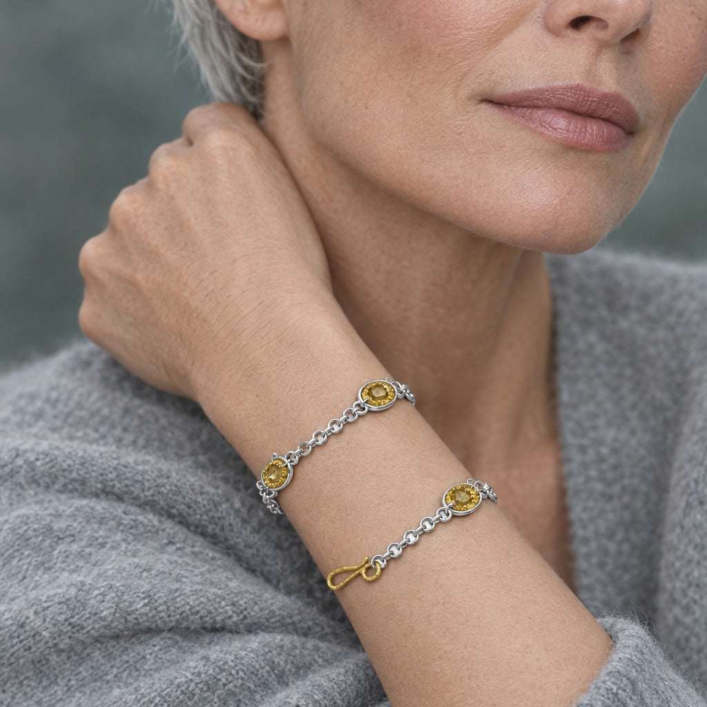 Model wearing the Lesunja Summer Breeze Silver Bracelet by Lesunja Fine Jewellery – AI-generated visualisation