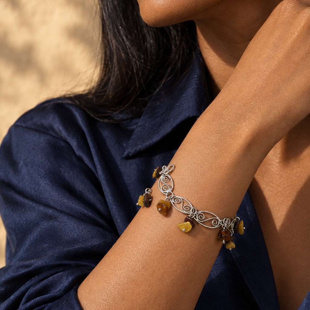 Model wearing the Lesunja Time Line Silver Bracelet by Lesunja Fine Jewellery – AI-generated visualisation