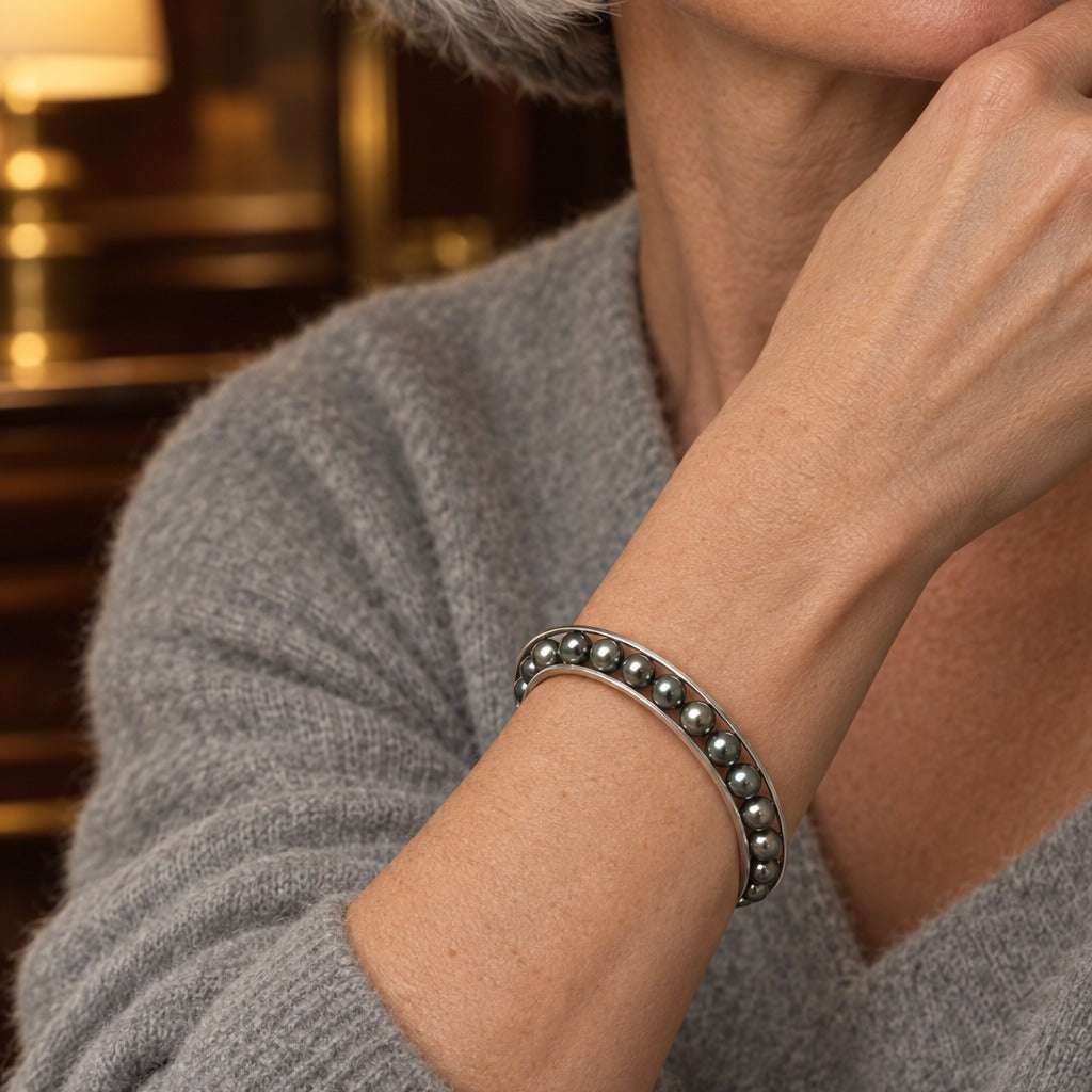 Model wearing the Lesunja Jet Set St. Moritz White Gold Bracelet by Lesunja Fine Jewellery – AI-generated visualisation