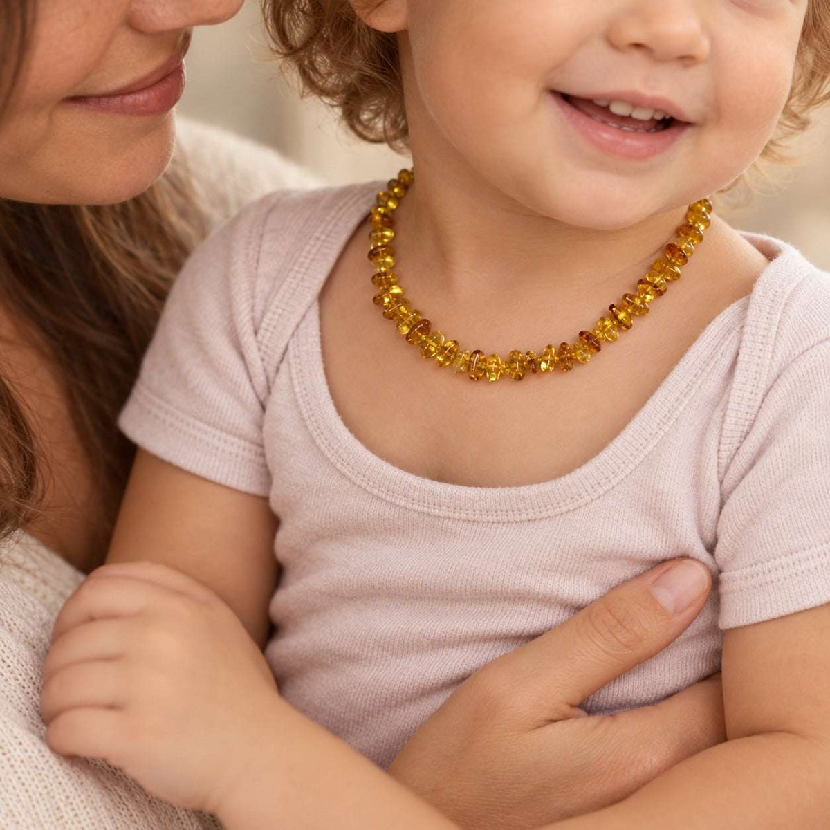 Model wearing the Lesunja Pure Nature Amber Stone Necklace by Lesunja Fine Jewellery – AI-generated visualisation