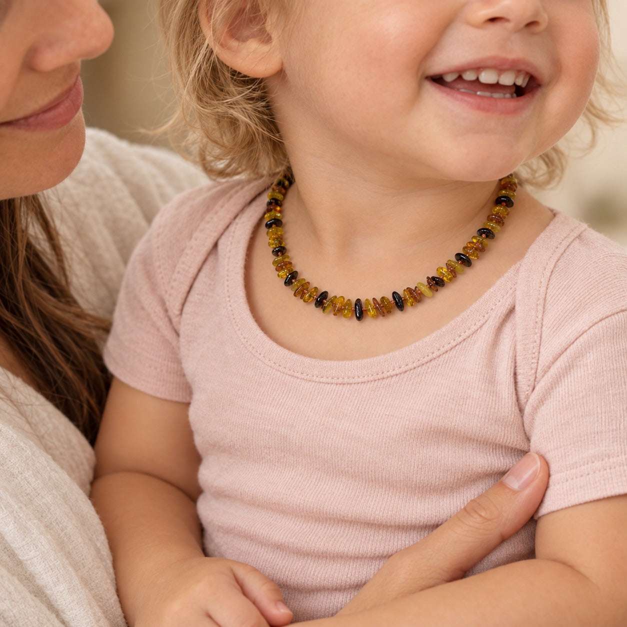Model wearing the Lesunja Little Amber Stone Necklace by Lesunja Fine Jewellery – AI-generated visualisation