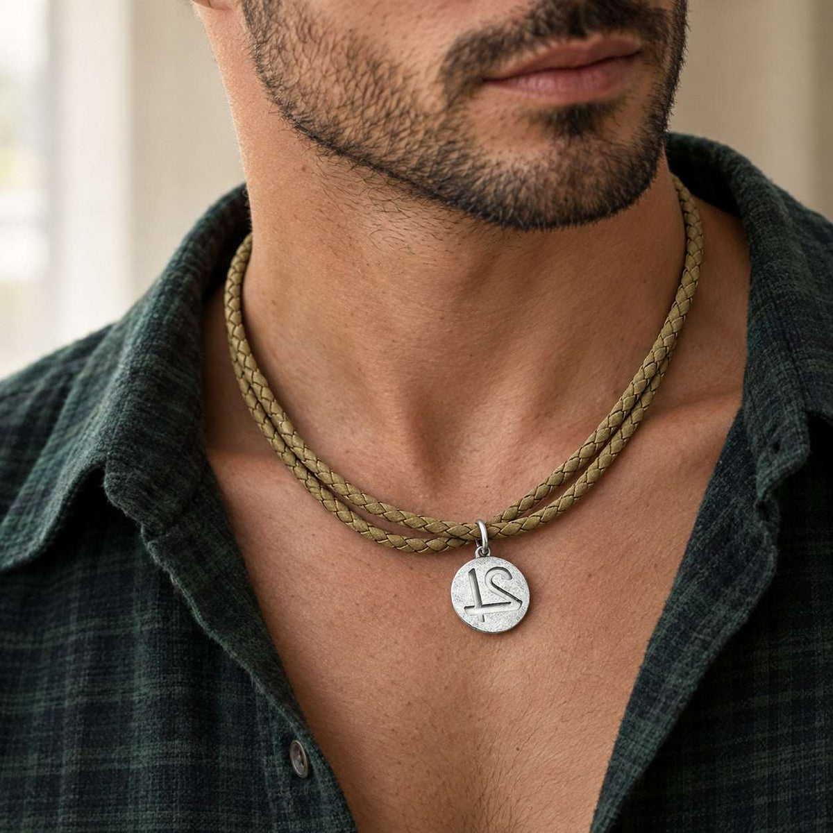 Model wearing the Lesunja Jupiter Silver Lether Necklace by Lesunja Fine Jewellery – AI-generated visualisation