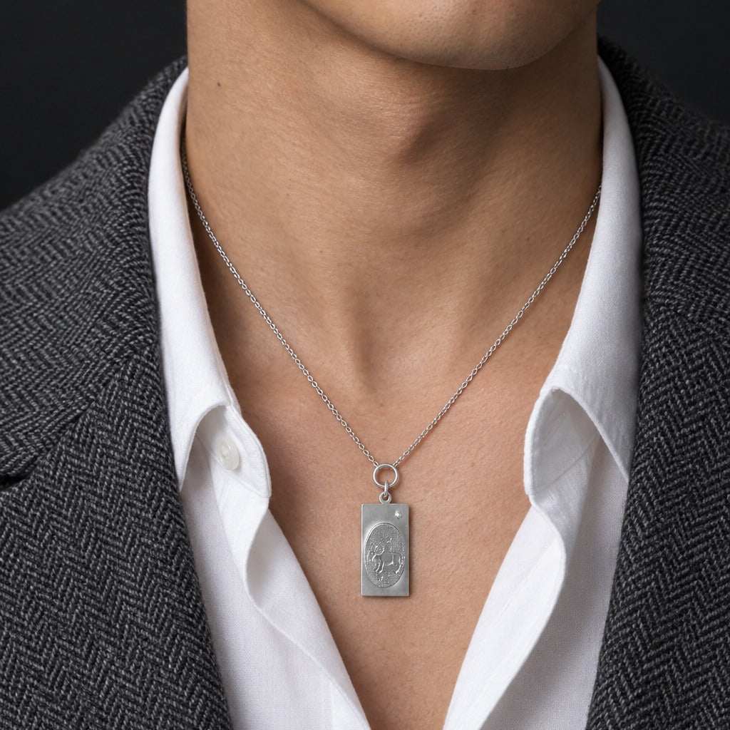 Model wearing the Lesunja Zodiac Aries Silver  Pendant by Lesunja Fine Jewellery – AI-generated visualisation