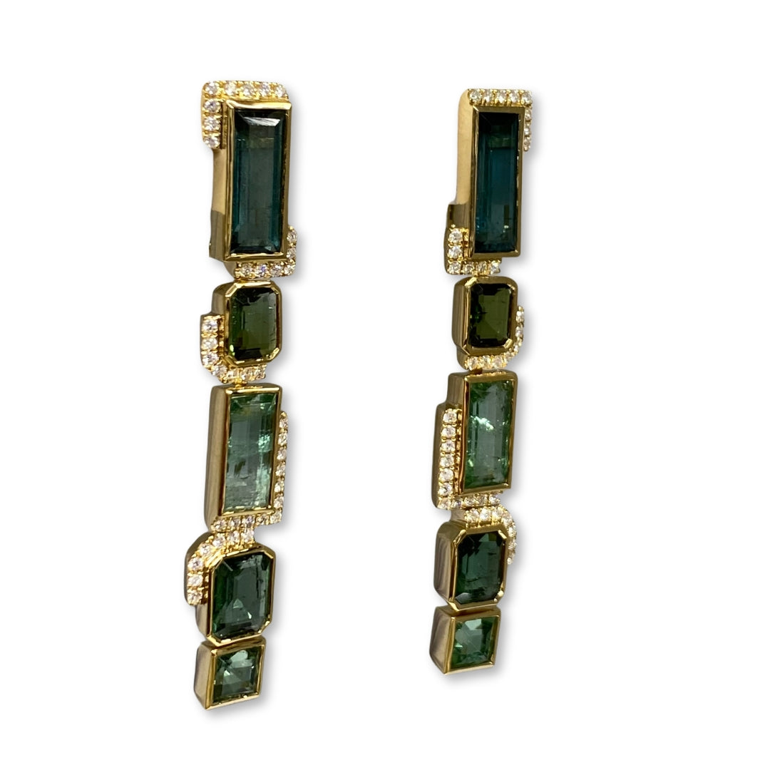 Lesunja Statement Earring Yellow Gold Green Tourmaline White Diamonds