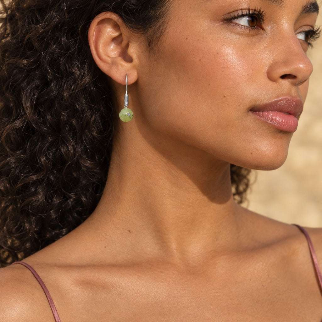 Model wearing the Lesunja Sweet Spring Time Silver Hangers by Lesunja Fine Jewellery – AI-generated visualisation