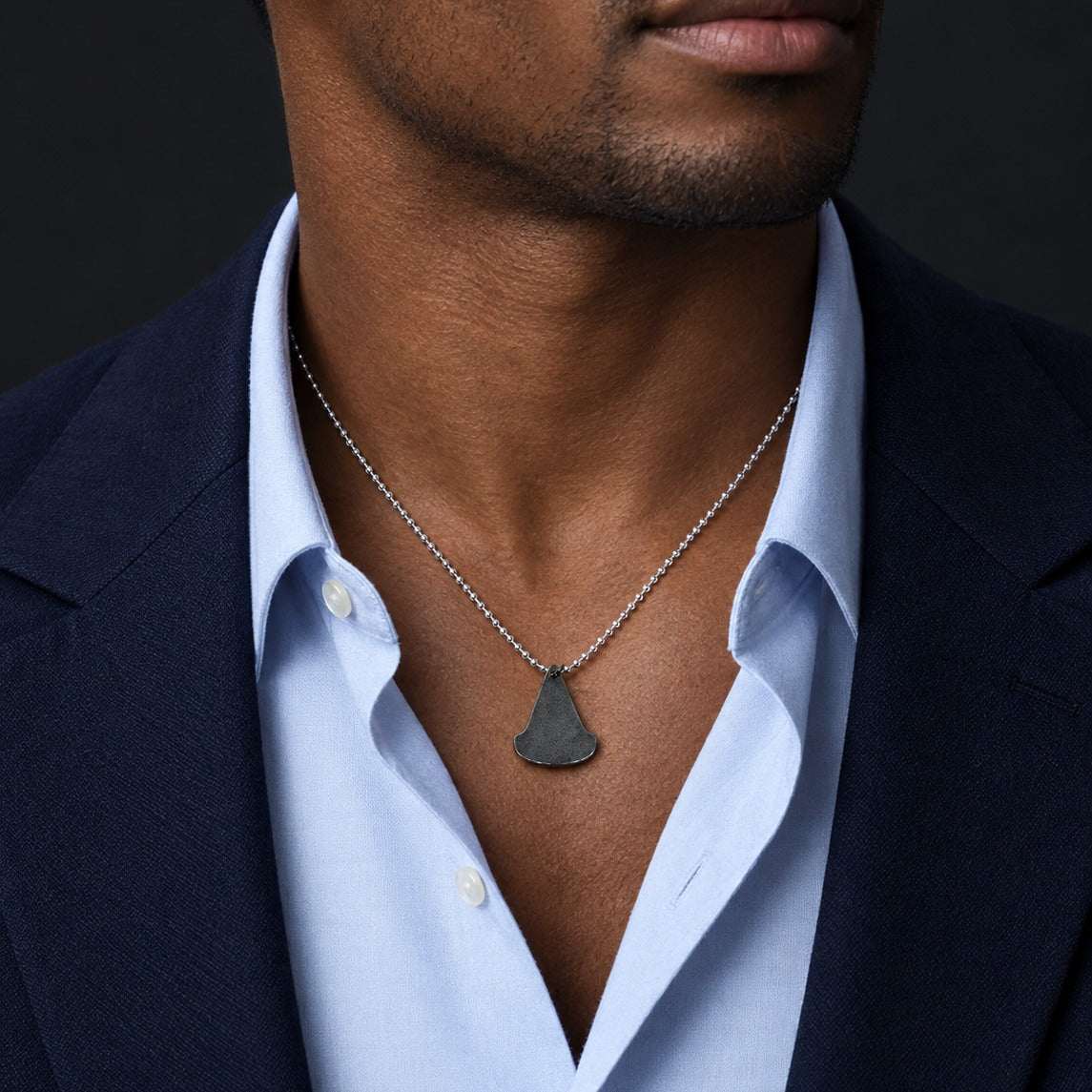 Model wearing the Lesunja Black Silver Pendant for Men by Lesunja Fine Jewellery – AI-generated visualisation