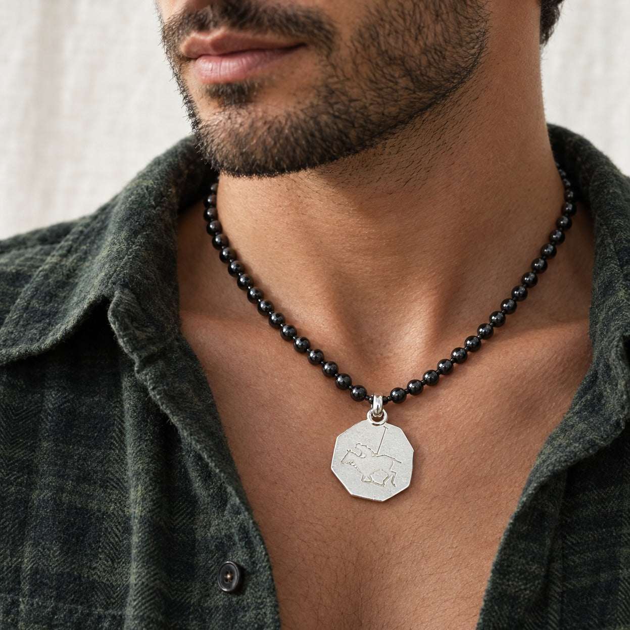 Model wearing the Lesunja Polo Player Necklace by Lesunja Fine Jewellery – AI-generated visualisation