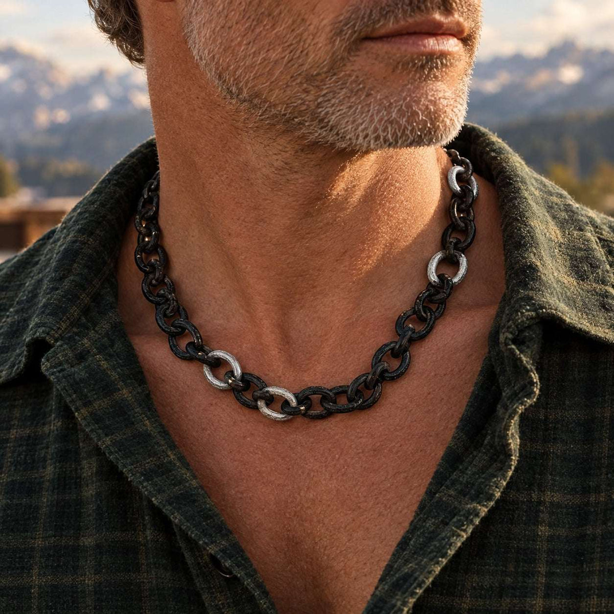 Model wearing the Lesunja Nightingale Ceramic White Gold Necklace by Lesunja Fine Jewellery – AI-generated visualisation