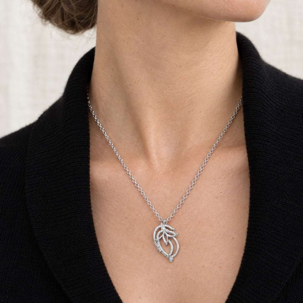 Model wearing the Lesunja Sepia Silver Necklace by Lesunja Fine Jewellery – AI-generated visualisation