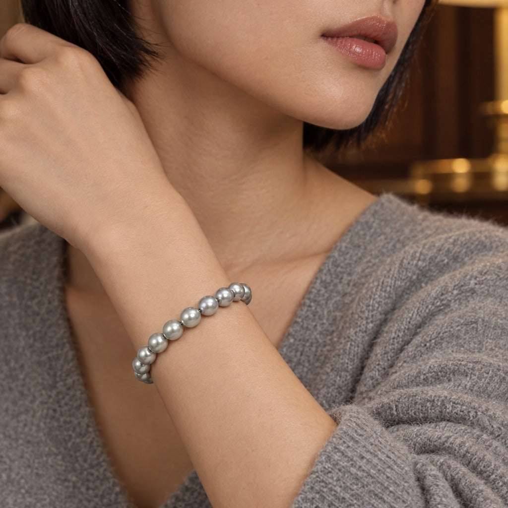 Model wearing the Lesunja Stormy Pearls Bracelet by Lesunja Fine Jewellery – AI-generated visualisation